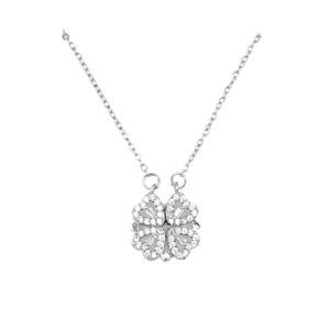 Silver CZ Clover, Love heart 2 in 1 Necklace