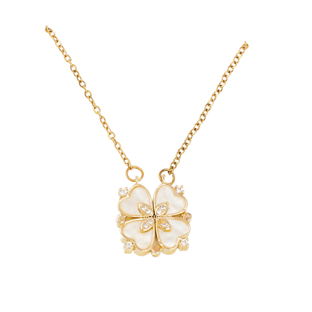 White & Gold Clover, Love heart 2 in 1 Necklace
