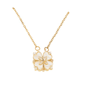 White & Gold Clover, Love heart 2 in 1 Necklace