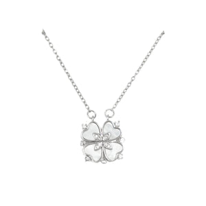 White & Silver Clover, Love heart 2 in 1 Necklace